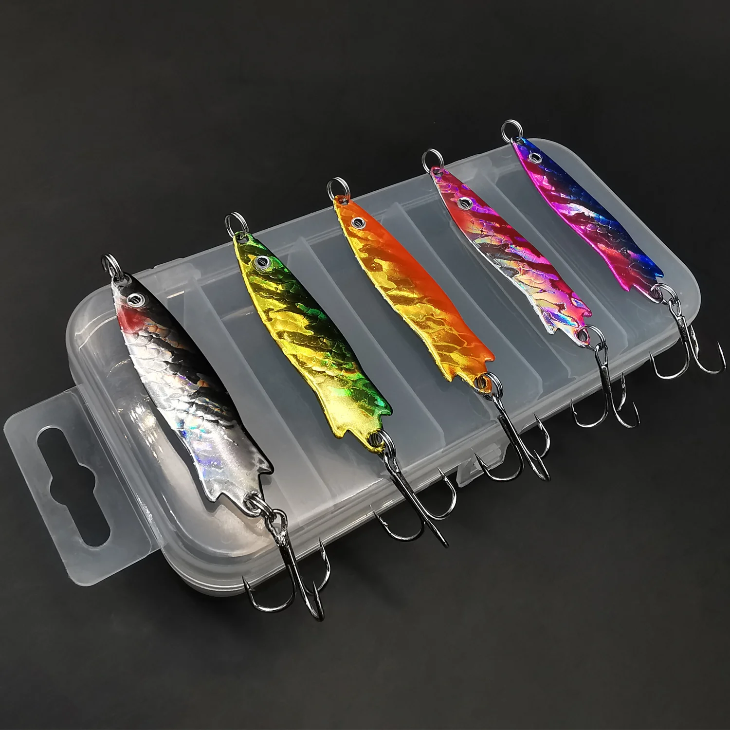 ANFS-kit de señuelos de pesca de metal, 5 uds., cebos artificiales excepcionales con caja de señuelos para agua dulce y salada - imagen 2