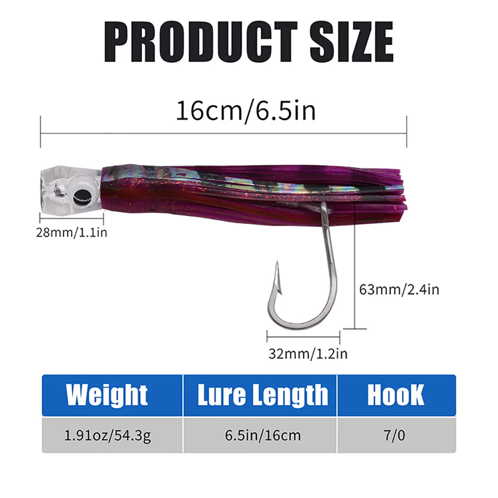 Señuelo de falda suave de pulpo con cabeza de resina, 6 uds., 54g83g127g, barco de aguas profundas, pesca, cebo grande para curricán, atún, Wahoo Mahi, Marlin, hundimiento rápido - imagen 5