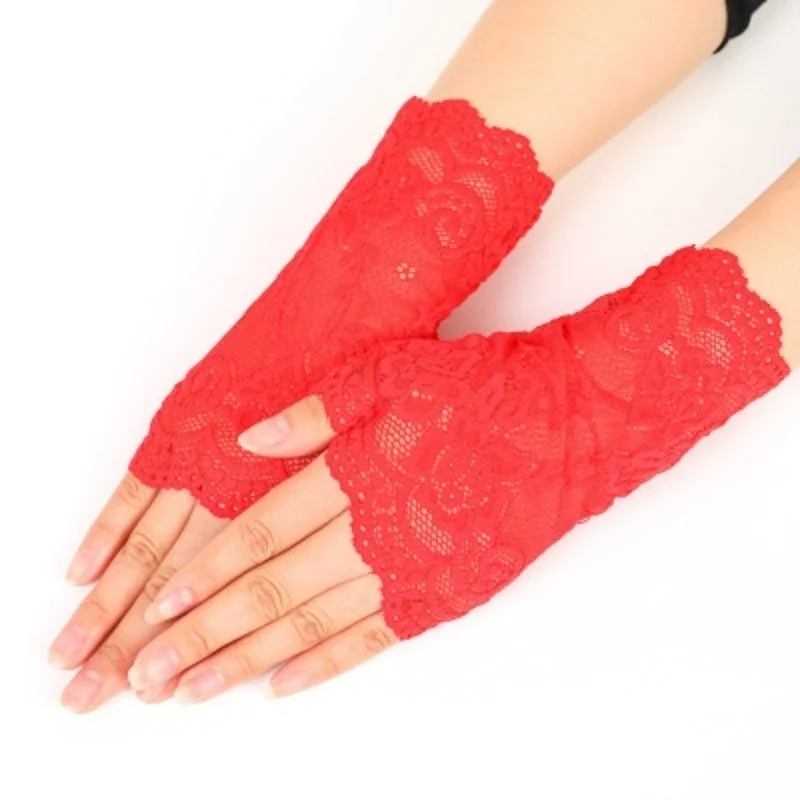 Guantes de encaje de malla de medio dedo para mujer, elegantes guantes de conducción de baile, protección solar a prueba de rayos UV, verano al aire libre - imagen 5