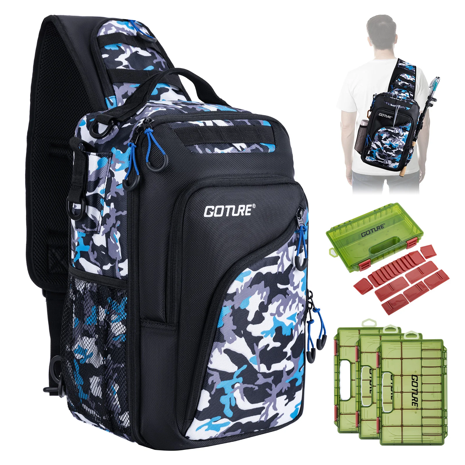 Goture – Bolsa de pesca grande con cajas y soportes para cañas