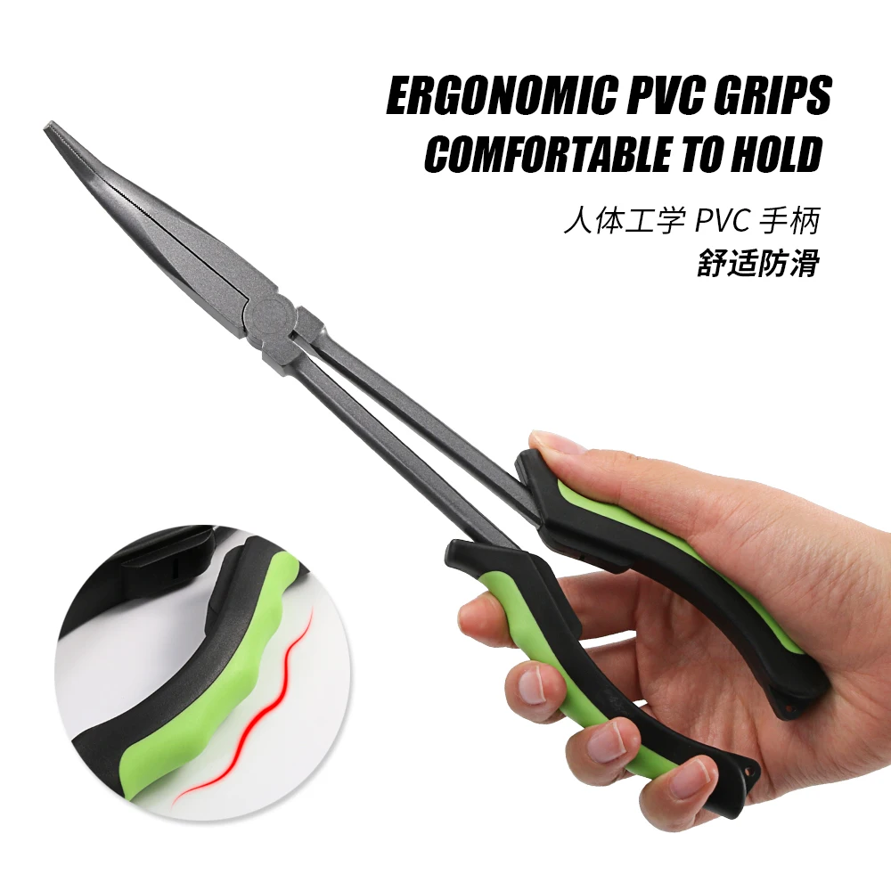JIGGING PRO-Alicates de pesca de punta doblada de 11 ", multiherramienta para agua salada, equipo de pesca de acero con alto contenido de carbono recubierto de teflón - imagen 5