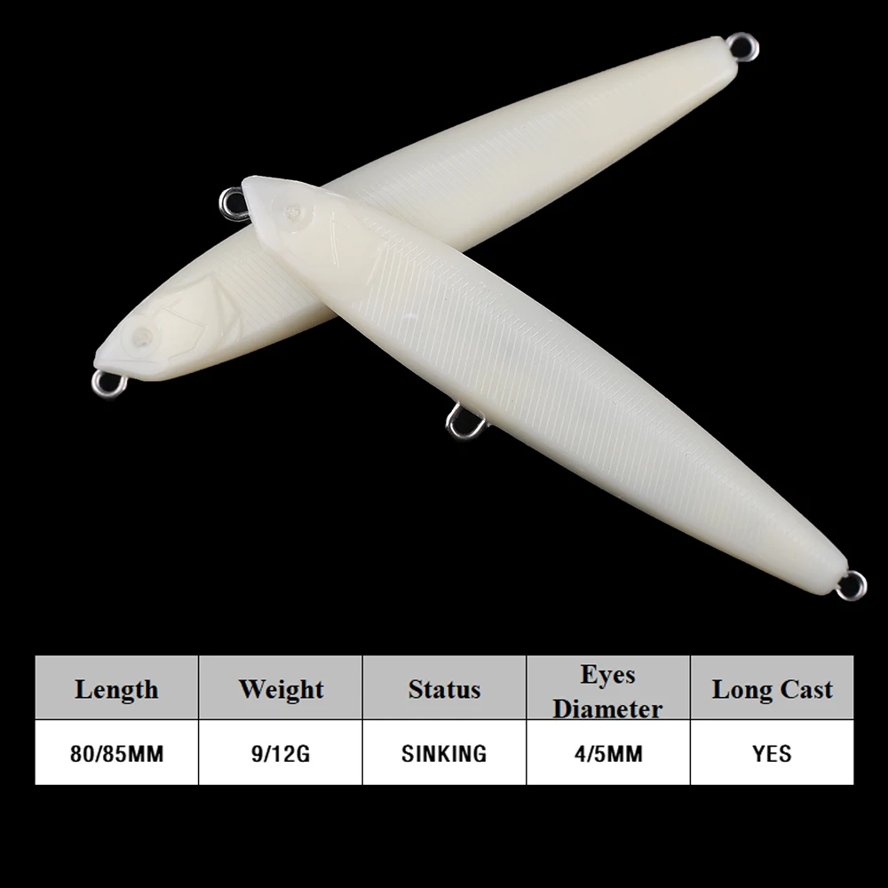 Chan'sHuang-señuelo de pesca Artificial, cebo en blanco sin pintar de 8/8, 5cm, pistón incorporado, largo fundido a lápiz, modelo de señuelo para caminar al perro - imagen 2