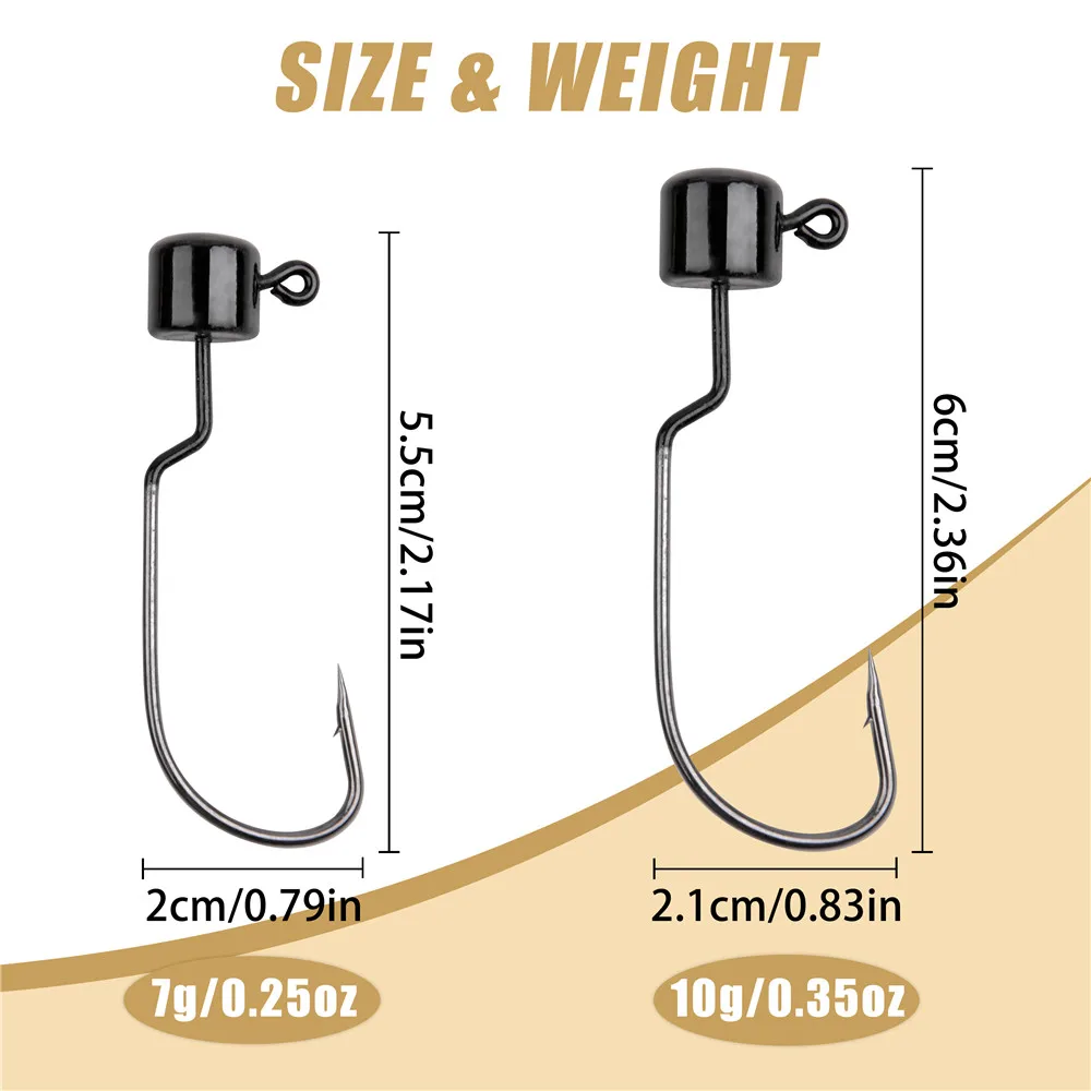 Anzuelo de gusano con púas y cabeza de plantilla de 10 piezas, 7g, 10g, aparejo de gusano sin espacio ancho, anzuelos de pesca para lubina, trucha, aparejos de pesca - imagen 2