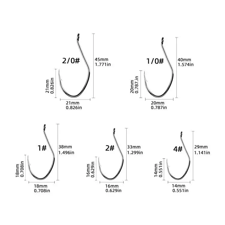 Juego de anzuelos de pesca de níquel negro, Kit de anzuelos de pesca de acero de alto carbono, señuelo de Río Grande Offset, 50 unids/lote por caja - imagen 3