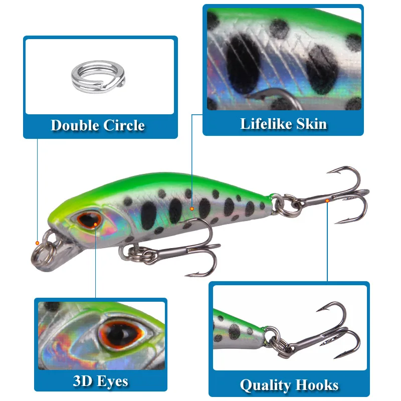45mm 3,5g Mini Señuelos de Pesca de pececillo que se hunden manivela de cebo duro Artificial para lubina de agua dulce Jerkbait equipo de natación de plástico - imagen 5