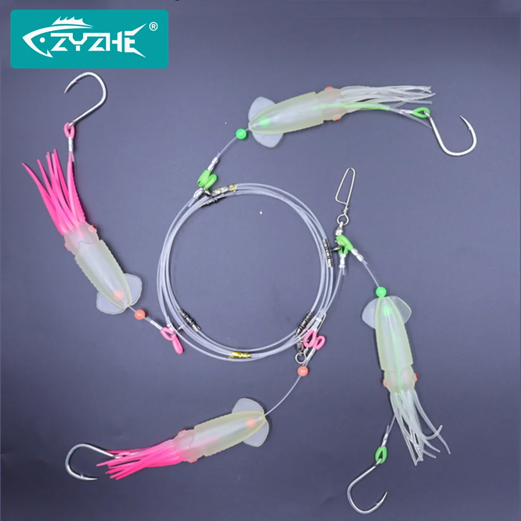 ZYZ 1 pieza de aparejos de caída profunda con calamar luminoso Fakebait gancho de BKK8062-5X de alta resistencia aparejos de pesca de aguas profundas para atún Marlin - imagen 5