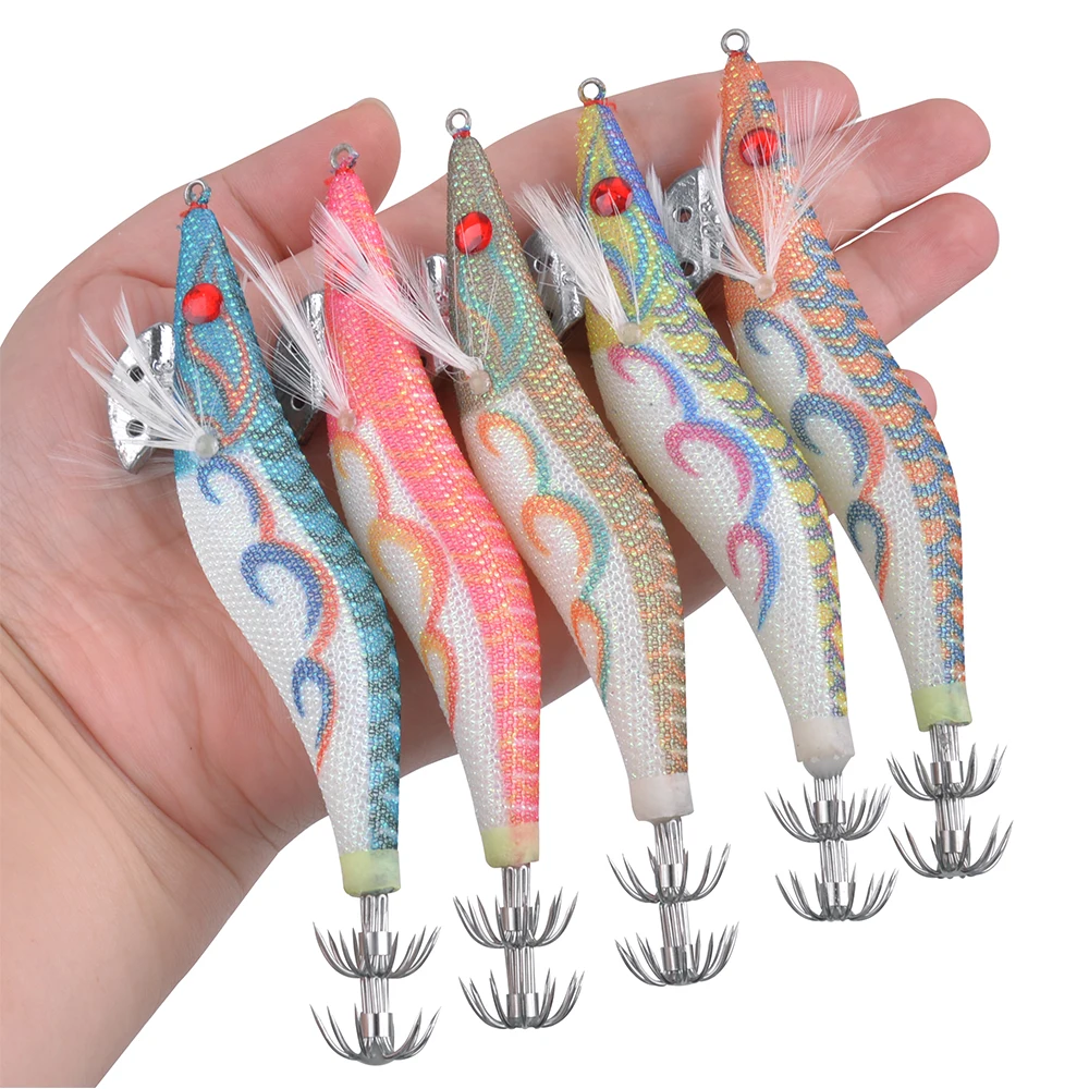 Anzuelo de calamar UV luminoso, señuelo de pesca de camarones de madera de agua salada, cebo duro realista, señuelo Artificial, pulpo, sepia, 20 unidades - imagen 4