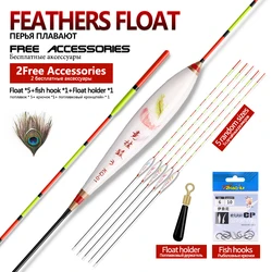 Flotadores verticales de pluma de pavo real para agua dulce