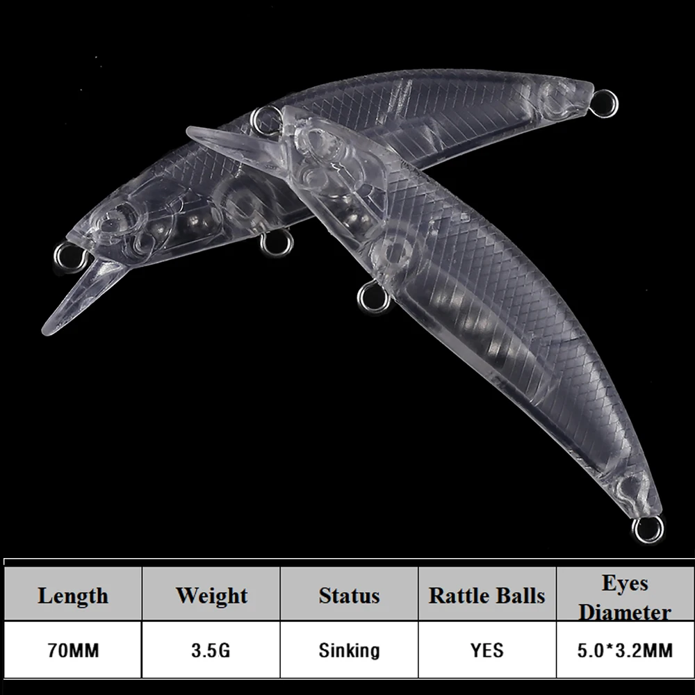 Chan'sHuang-Cebo en blanco sin pintar para 20 piezas, cebo de buceo, labio que se hunde, piscardo, 7CM, 3,5G, aparejo de señuelo de pesca Artificial hecho a mano - imagen 2