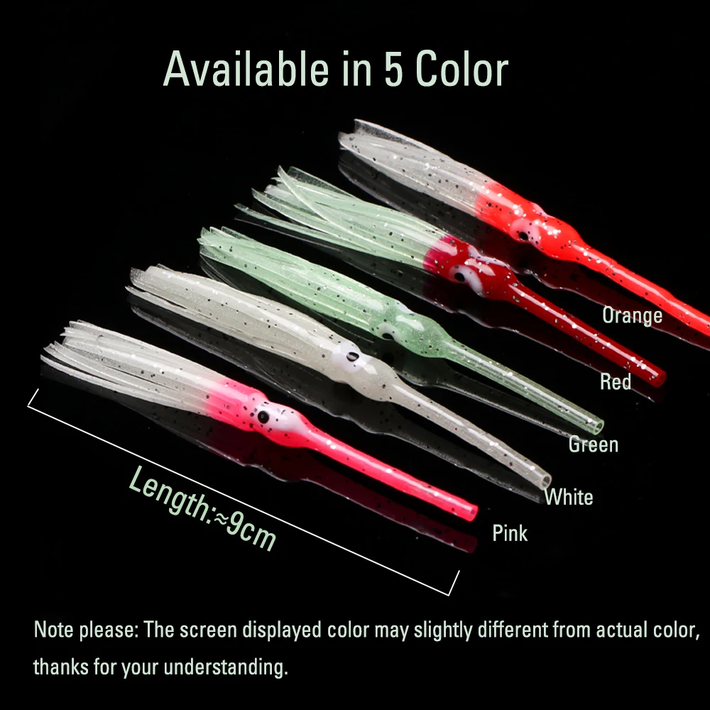 Wifreo-SEÑUELOS luminosos de mar Sabiki, anguila de pesca de boca larga con forma de aguja, falda de pulpo, señuelo de calamar, cebo de Jigging suave de agua salada, 10 piezas - imagen 3