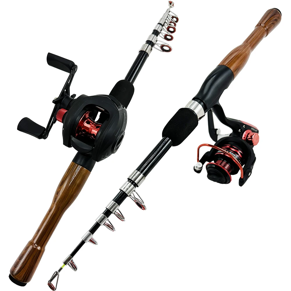 Caña de pescar de fundición ultraligera, Combo de cañas telescópicas 19 + 1BB, carrete de Baitcasting, aparejos de pesca de lubina, agua salada, 1,3 m-1,8 m, arrastre máximo 8kg - imagen 3