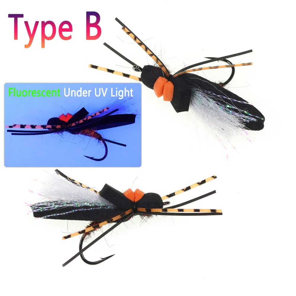 Bimoo 4 piezas # 4 # 8 espuma de alto ciancia, tolva negra, mosca flotante, saltamontes, mosca seca para trucha, lubina, Slamon, tipo de pez, Señuelos de Pesca - imagen 5