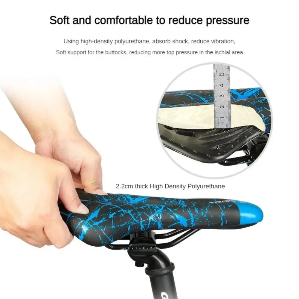 Sillín de bicicleta de cuero PU suave, relleno de Gel, asiento MTB a prueba de golpes, cojín cómodo para ciclismo con grafiti - imagen 4