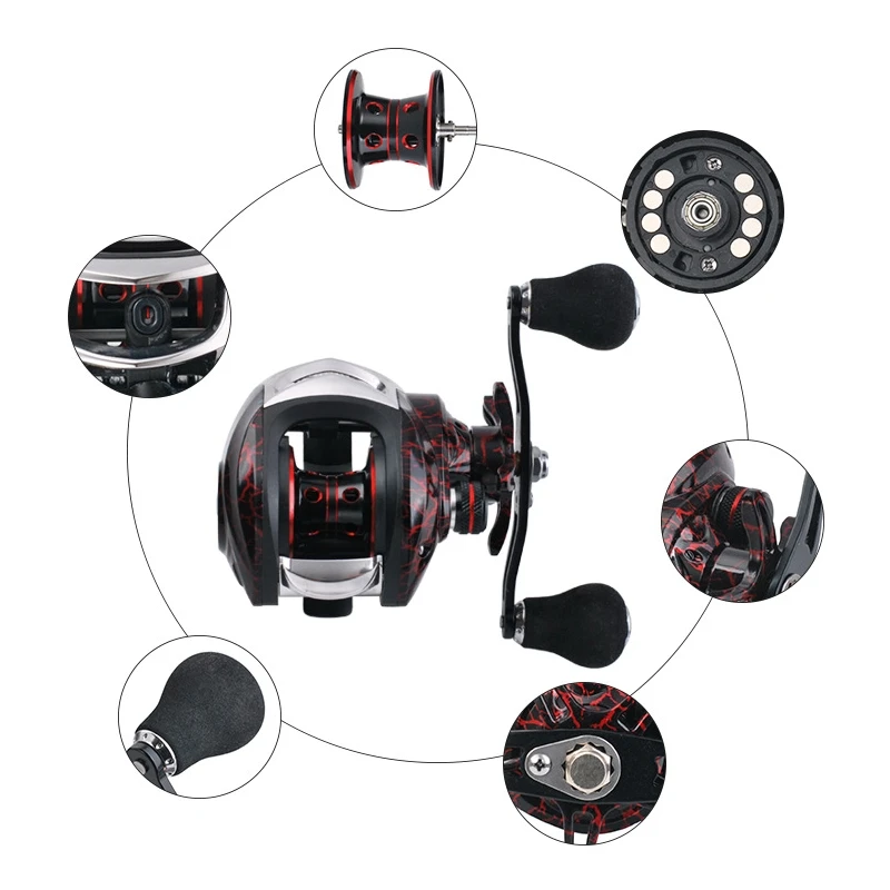 Carrete de pesca Baitcasting ligero con copa de Metal izquierda/derecha, sistema de freno magnético, bobina de aleación de agua dulce de arrastre de 10kg - imagen 4