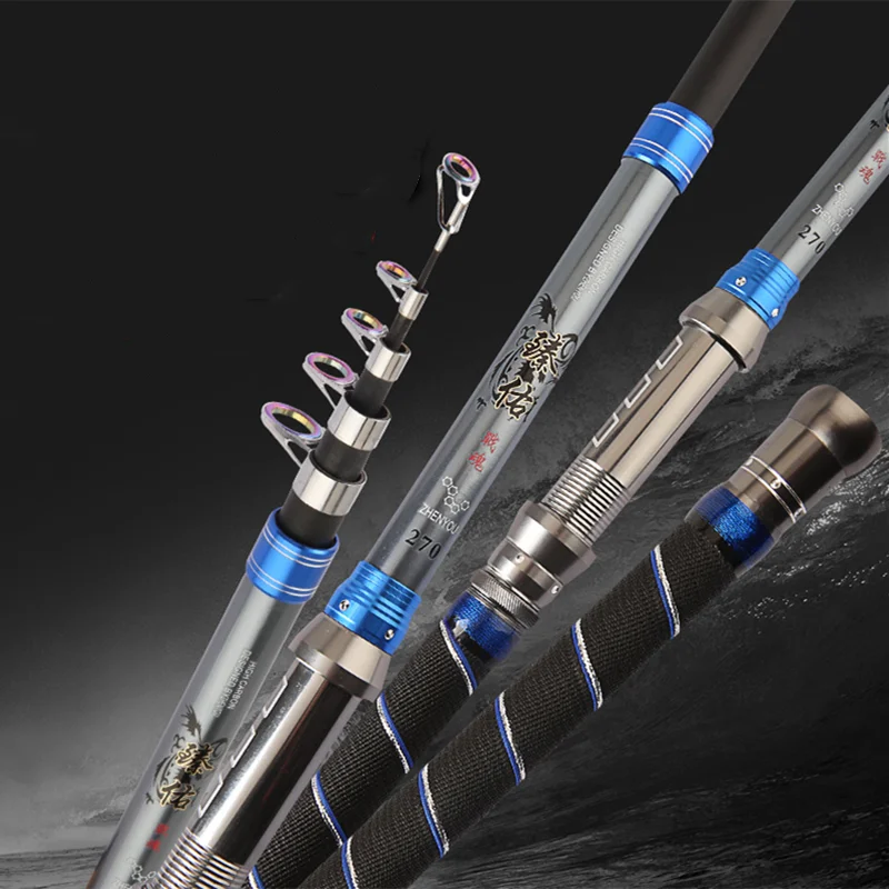 Caña de mar de carbono 2,1-4,5 M caña de lanzamiento larga superdura caña de pescar telescópica de viaje barco de mar roca equipo de pesca de alta calidad