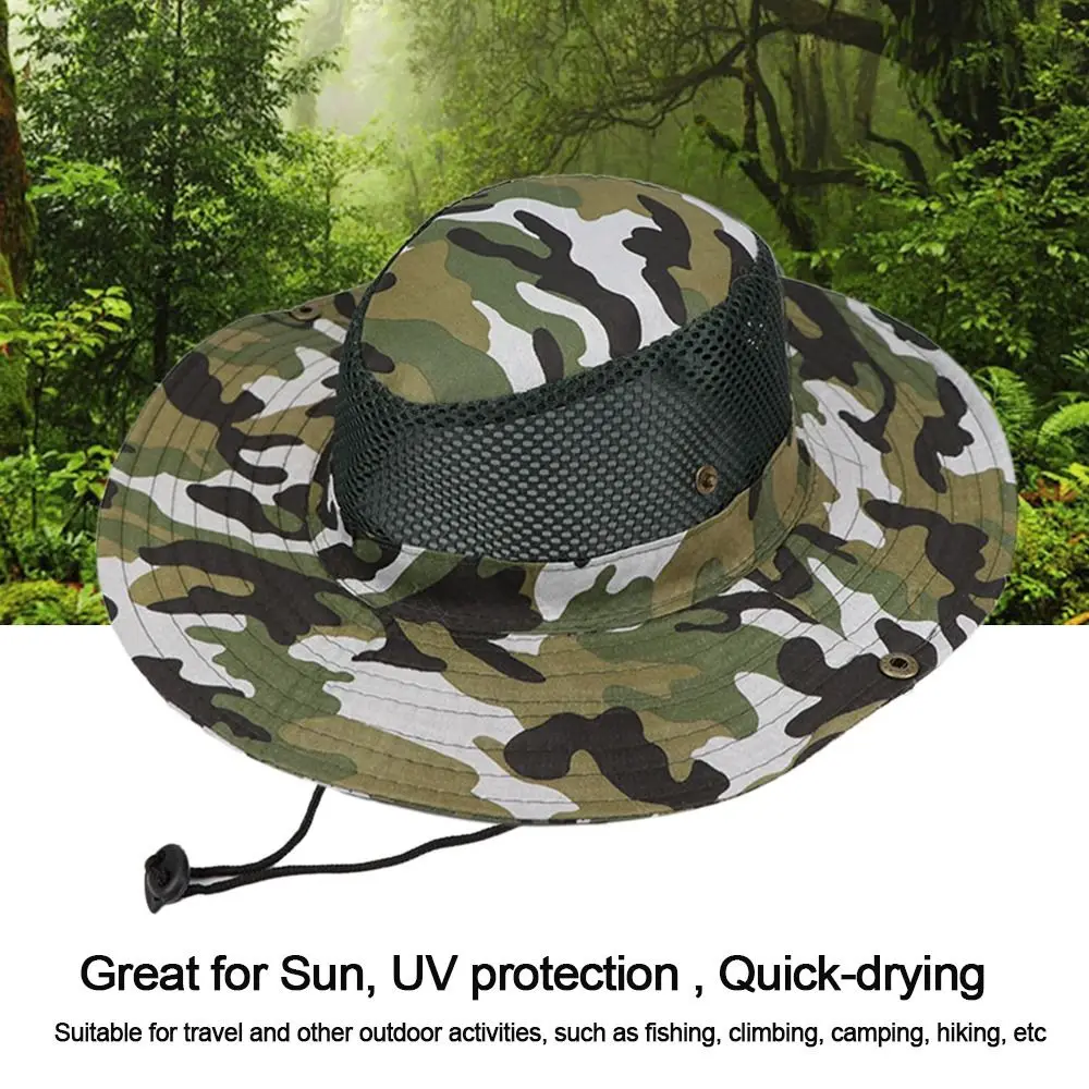 Sombrero de visera transpirable de camuflaje de malla para hombre y mujer, sombrero de cubo de protección solar, gorra de senderismo - imagen 3
