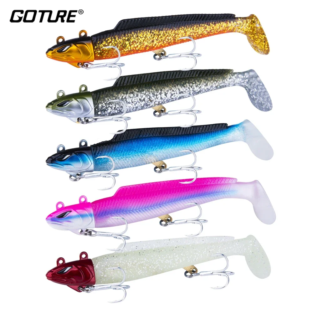 Goture Luna 5 unids/lote señuelo de pesca Swimbait Jig Head cola de goma señuelo suave Searchbait 18g 21g 28g cebo de silicona aparejos de pesca - imagen 2