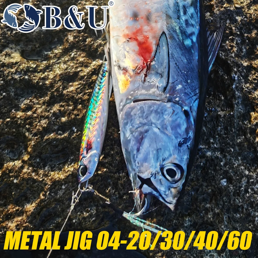 B & U-plantilla de Metal para Jigging, señuelo para lubina, plantilla de fundición para atún, señuelos de fundición larga, cebo Artificial giratorio, cuchara para pesca en agua salada - imagen 3