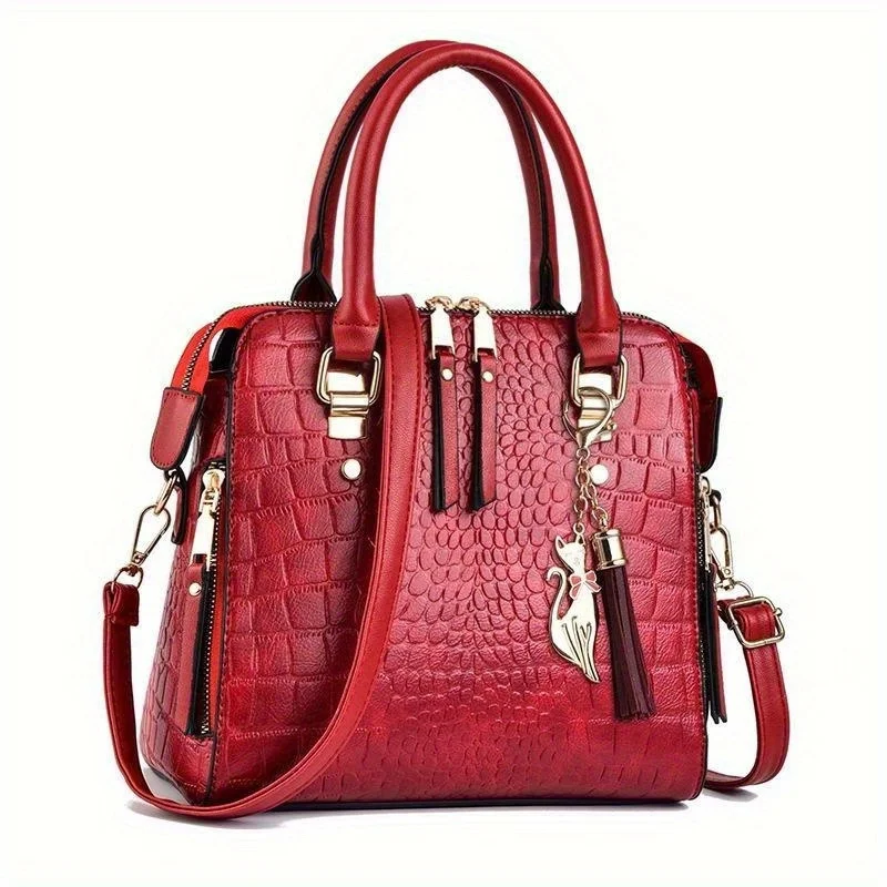 Bolsos de mano para mujer, bolso con asa de PU suave, bolso de hombro tipo bandolera con patrón de cuero, bolso de mensajero de moda para mujer, bolsos - imagen 2