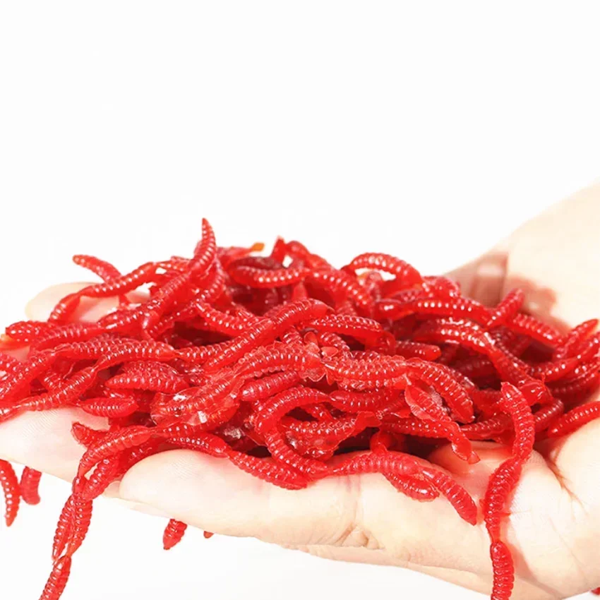 Señuelo suave de gusano rojo realista, cebo Artificial de silicona para pesca de lombriz de tierra, olor a Camarón, carpa, lubina, 50/100/200 piezas - imagen 5