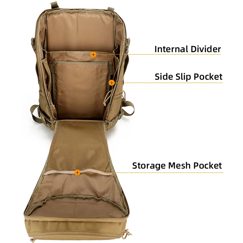 Mochila táctica de pesca gran capacidad sistema Molle y compartimentos