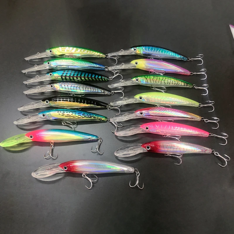 Señuelo de Pesca de pececillos para buceo profundo, cebo Artificial duro, ojos 3D, Wobblers para Pesca de atún, aparejos de Pesca, 19cm, 46g - imagen 5