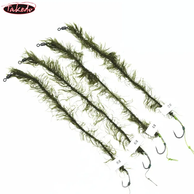 TAKEDO-sedal de pesca de carpa de camuflaje, sin anzuelo de púas, hilo trenzado de hierba, accesorios de aparejos de carpa europeos, 2 # , 4 # , 6 # , 8 #