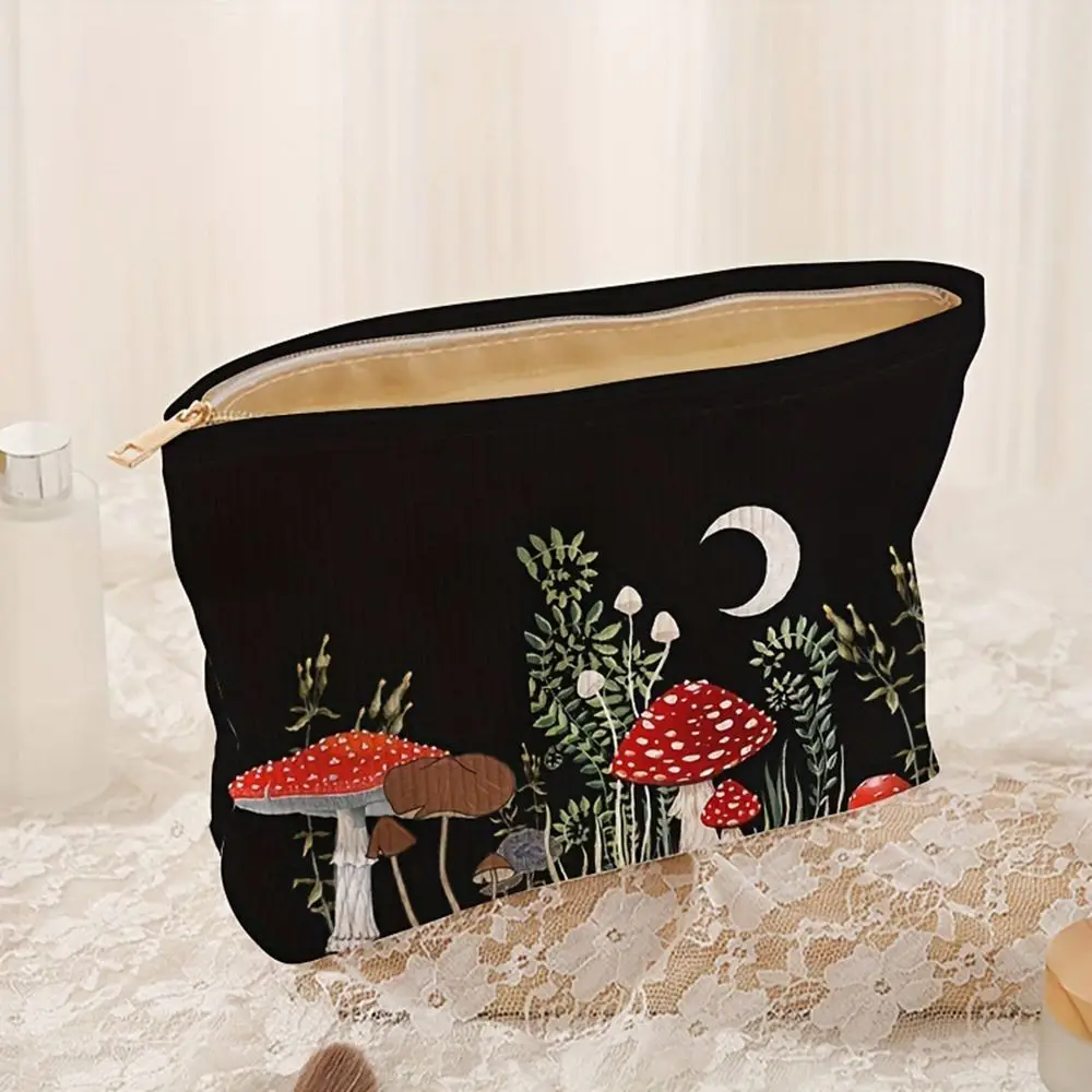 Nuevo Neceser con estampado de setas, monedero con cremallera de gran capacidad, bolsa de almacenamiento de pana - imagen 2