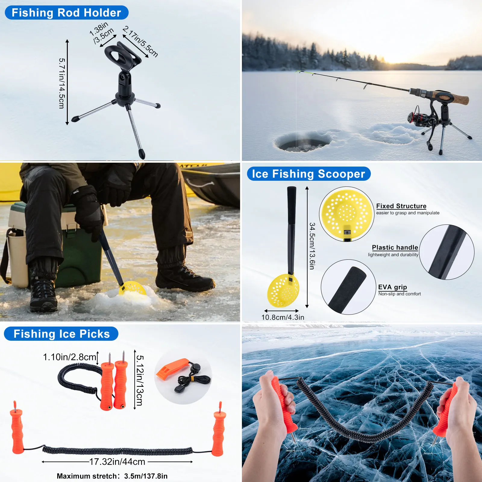 Goture-Juego de caña de pescar en hielo, ultraligero y resistente, carretes de pesca de Metal, cebos, anzuelos, juego de caña de viaje fácil de llevar para invierno - imagen 4