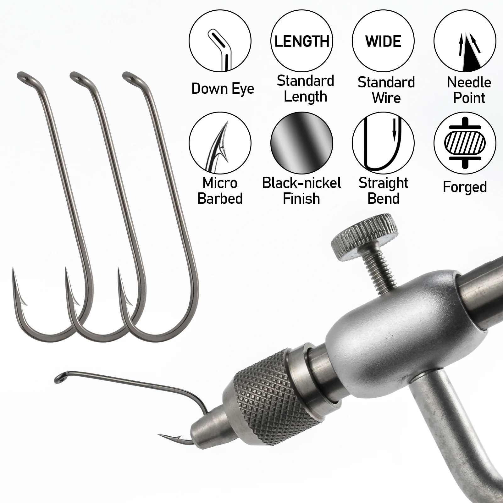 50 Uds. Anzuelo de atado de moscas sin púas, anzuelo de pesca con mosca húmeda y seca, ninfa Stonefly Caddis Streamer, anzuelo para trucha, salmón, níquel negro - imagen 2