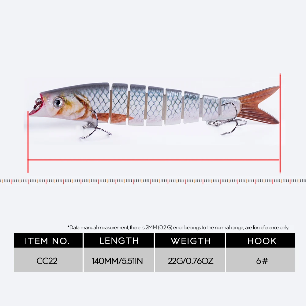 Hanlin-señuelo de pesca multiarticulado, 140mm/22g, Crankbait para trucha, 9 segmentos, Wobblers que se hunden, Swimbait duro Artificial, aparejos de lubina - imagen 2