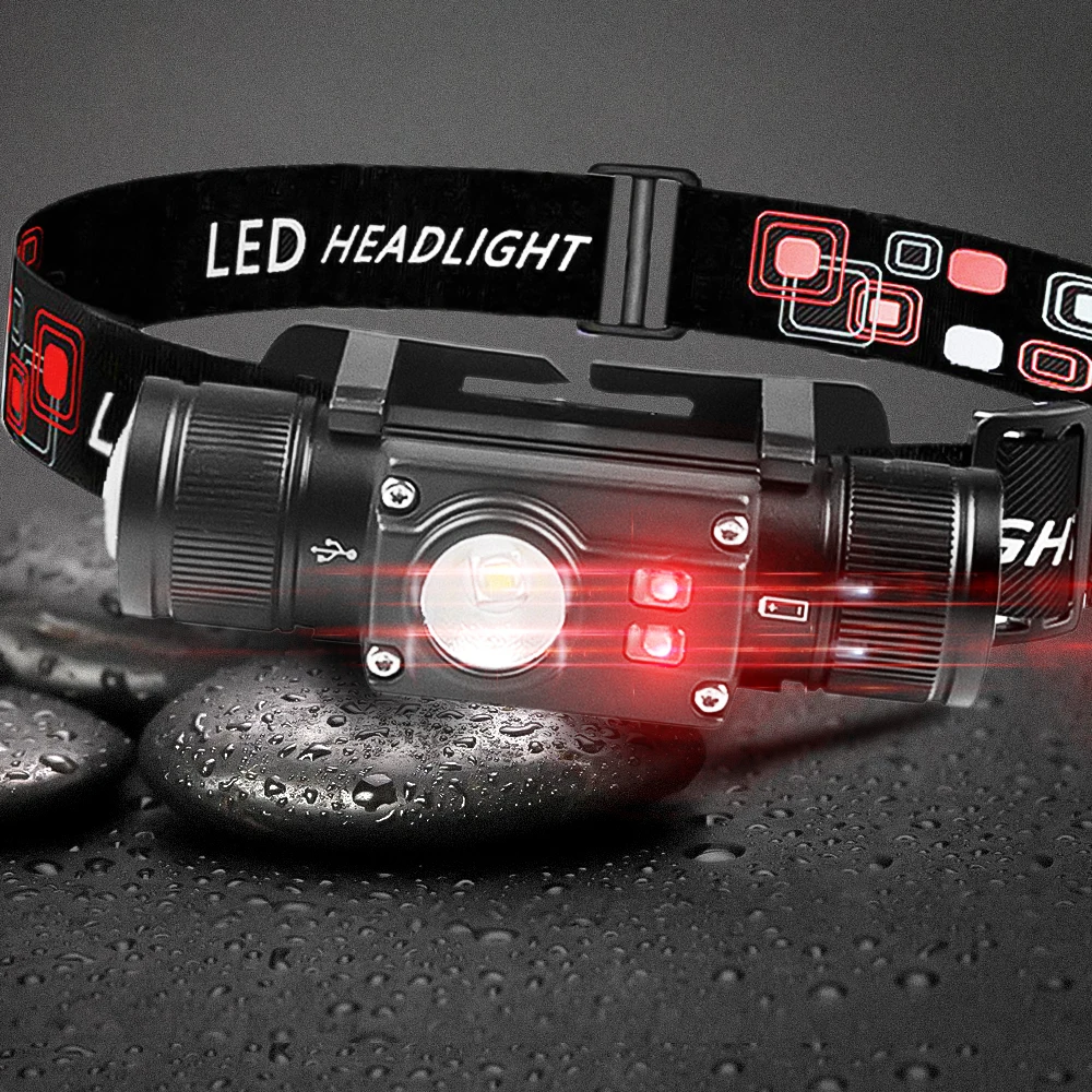 Linterna frontal LED pesca – Función memoria flash roja