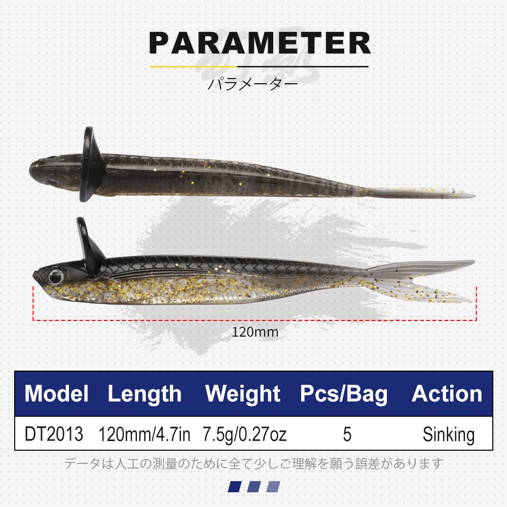 D1 pesca 120mm 7,5g Dep cebo suave de sábalo con volantes con labio trasero señuelo de agua dulce acción rodante Artificial para perca de lubina DT2013 - imagen 2