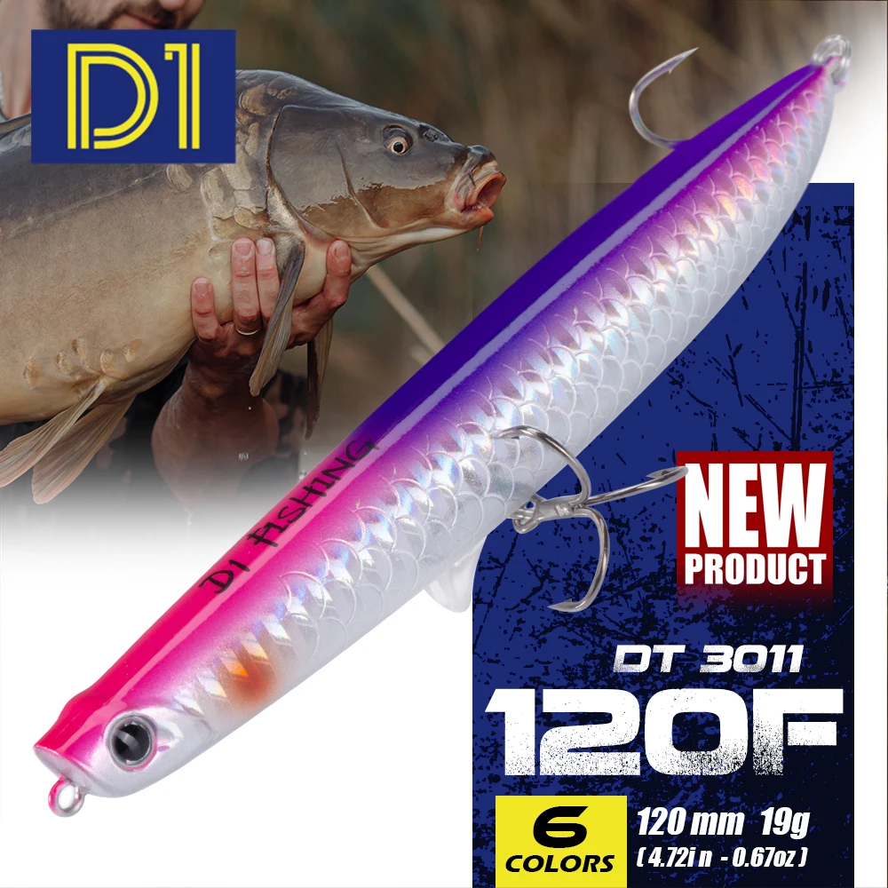 D1-señuelo de superficie WTD, cebo de Pesca de lápiz, 120mm, 19g, flotante, Artificial, Swimbait, señuelos de lubina de pavo real 2022, aparejos de Pesca - imagen 2