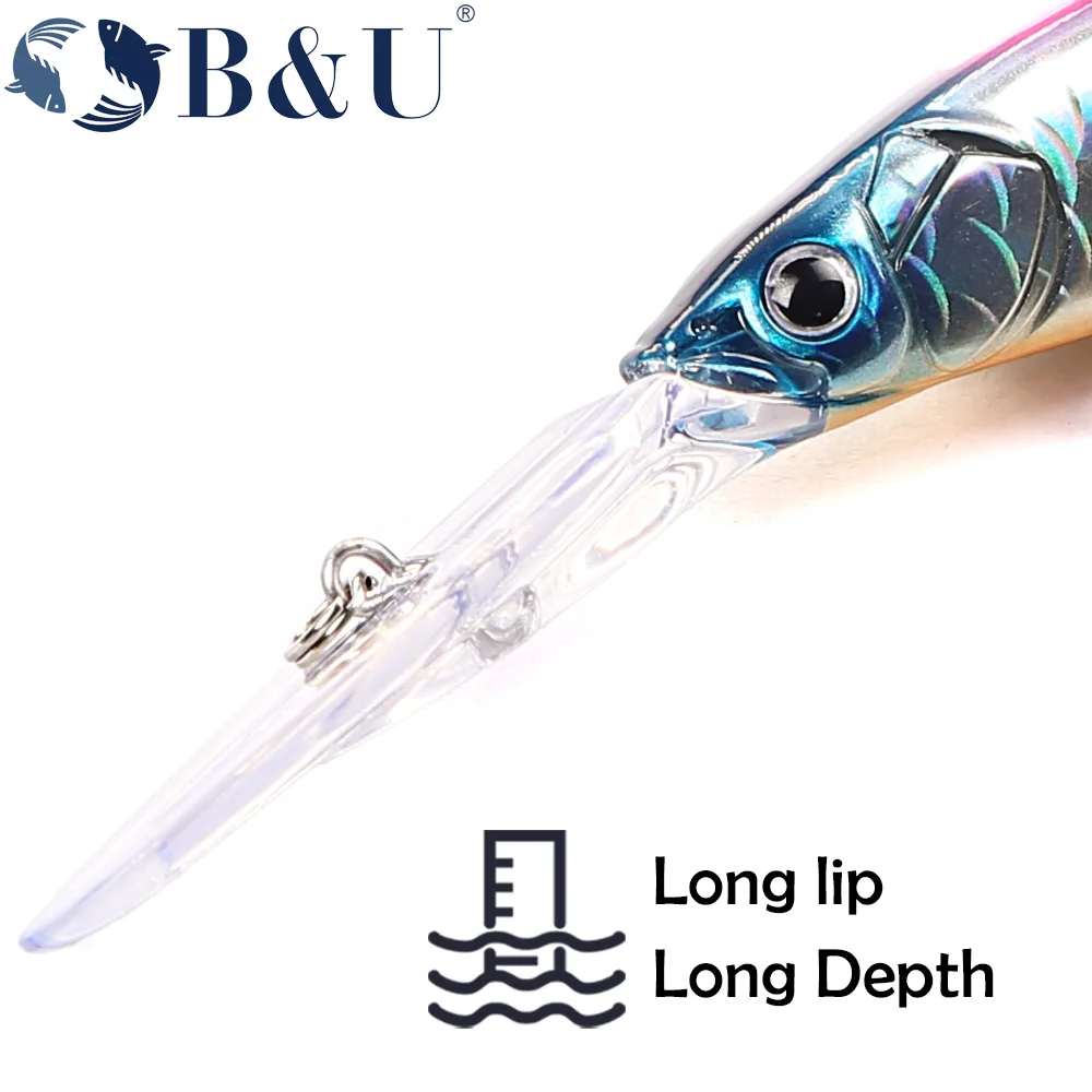 B & U-señuelo Wobbler de pececillo flotante lento para buceo profundo, 110mm, cebo duro Artificial, Crankbait, Lucio, Walleye, perca, equipo de pesca - imagen 4