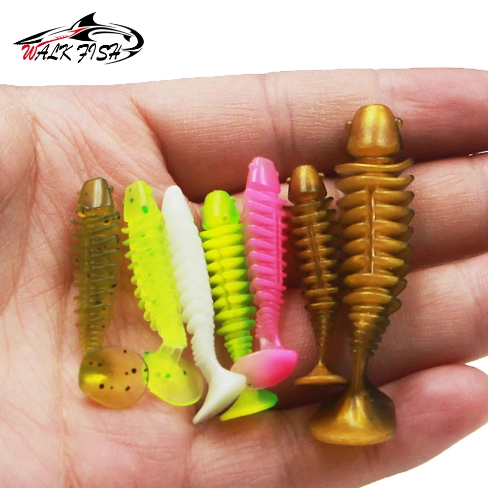 WALK FISH-señuelo suave de silicona, 10 Uds., 37mm/55mm, 45mm, 60mm, cola en T, señuelo suave, Señuelos de Pesca Swimbait Wobblers, plantilla artificial - imagen 3