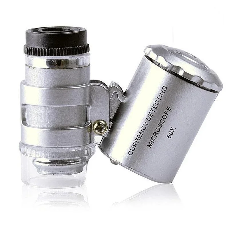 Microscopio de bolsillo 60X LED – Lupa profesional con luz ultravioleta