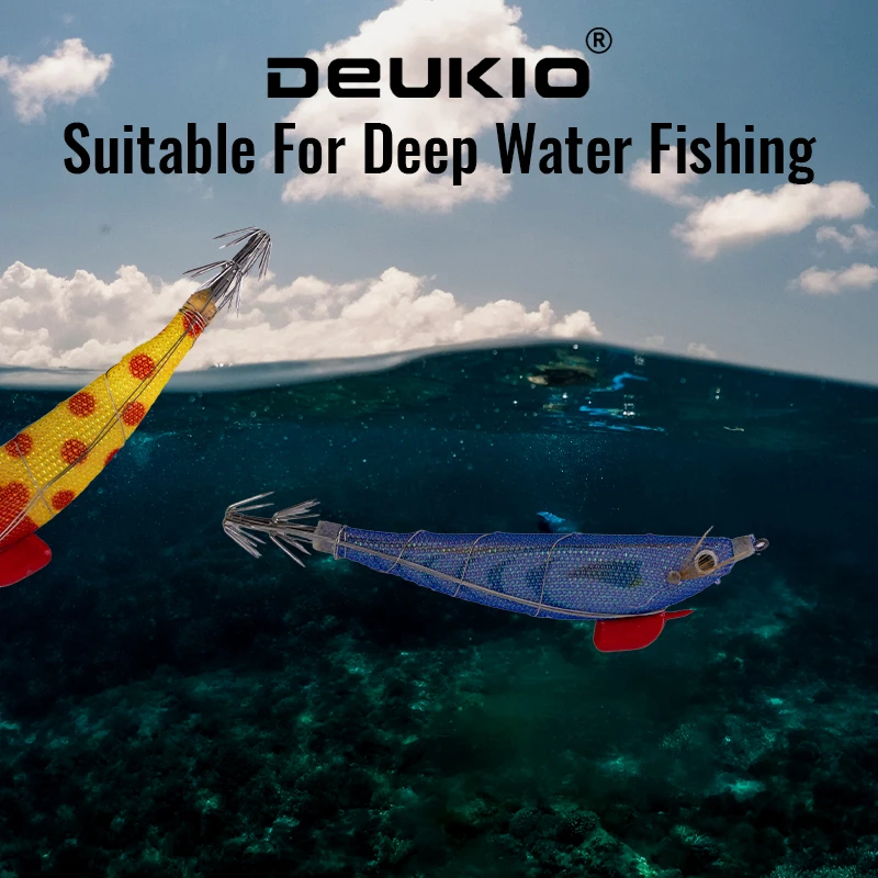 5 uds anzuelo luminoso de calamar juego de camarones de madera señuelos de pesca de sepia de aguas profundas cebos duros de pesca de agua salada - imagen 2