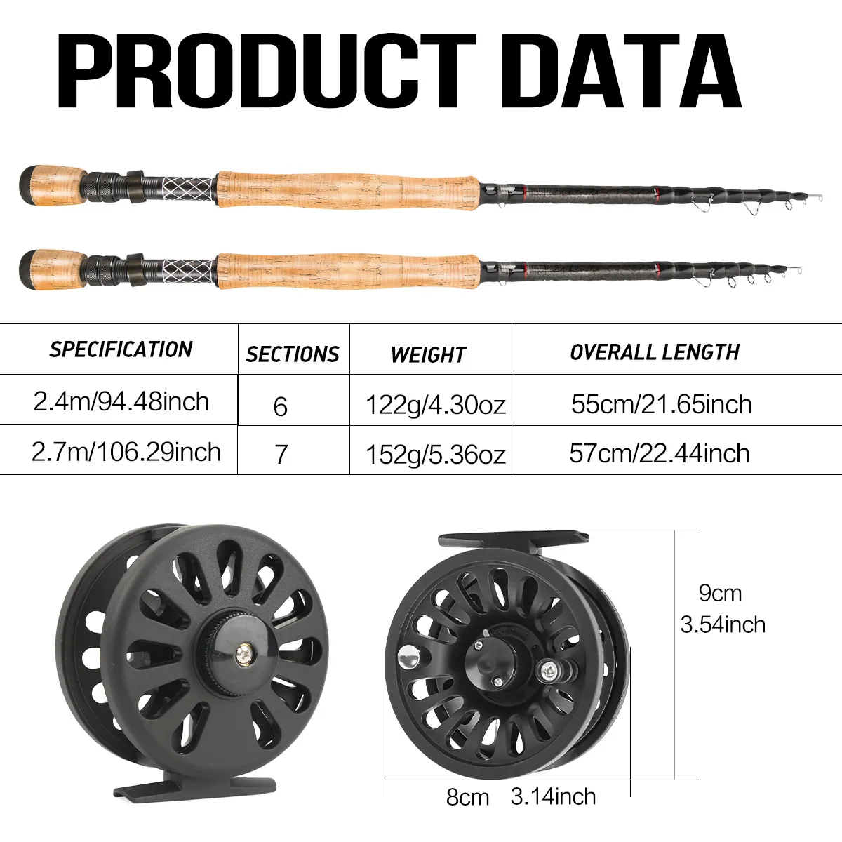 Combo de varilla de fundición telescópica de 2,4/2,7 M, caña de señuelo de fibra de carbono con bolsa de varilla de carrete, anzuelo para mosca de mar, aparejos de agua dulce - imagen 3