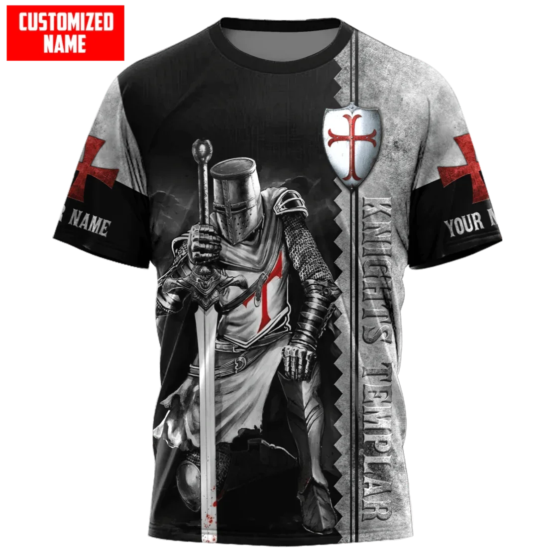 Caballero Templario León nombre personalizado 3D completamente impreso camiseta de moda para hombres verano Unisex pantalón corto Casual camiseta de manga TX301 - imagen 4