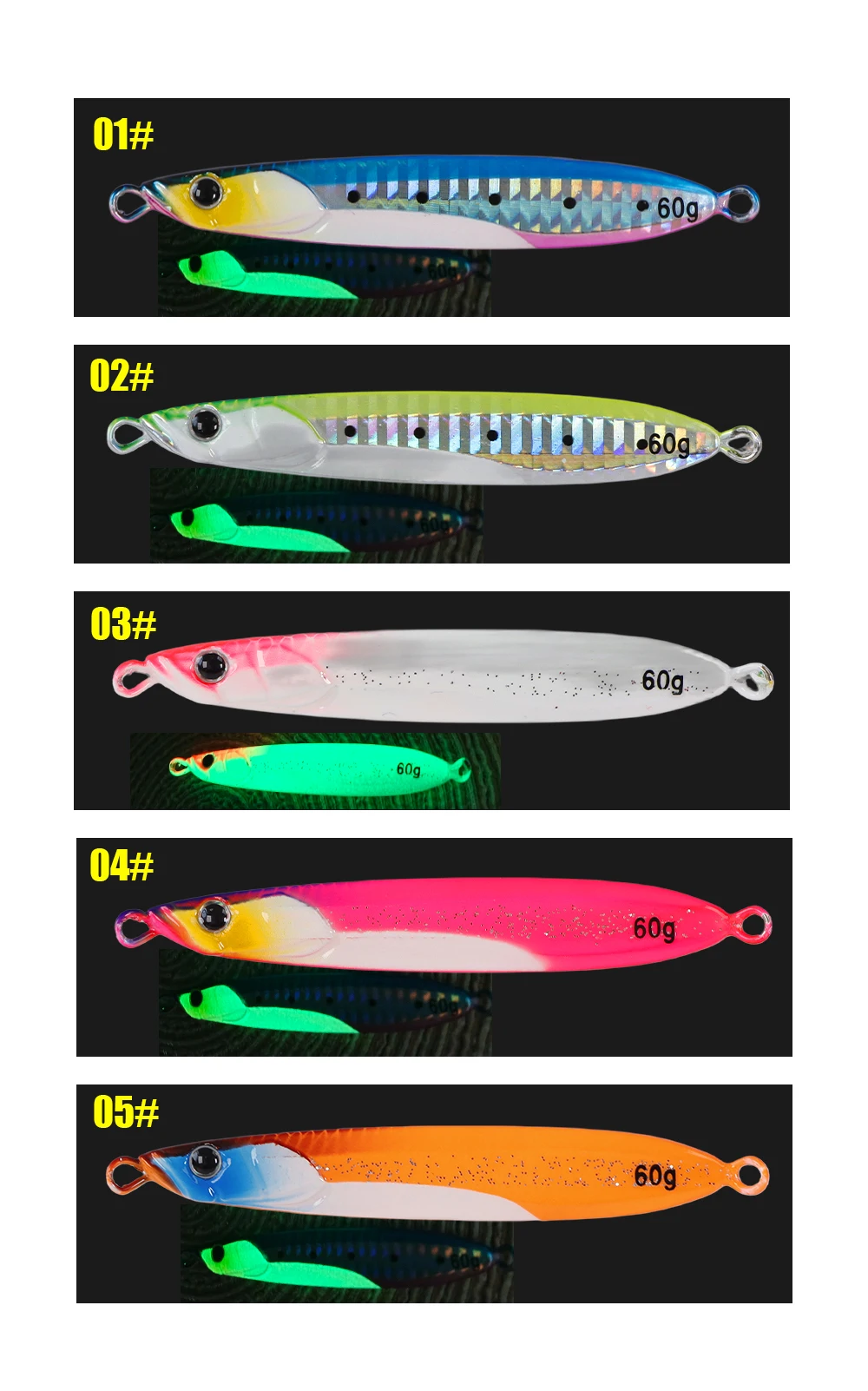 Colección de colores disponibles del señuelo TOLU jig