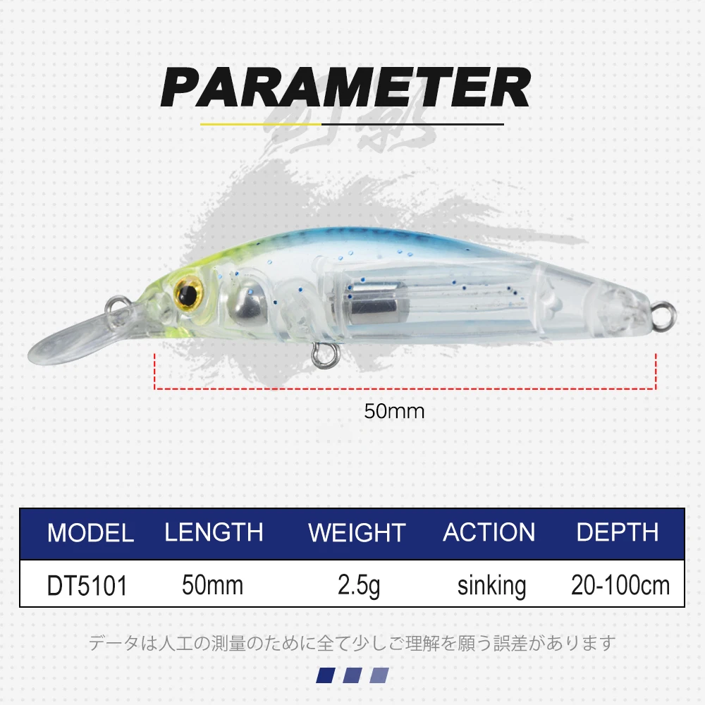 Señuelo de pesca D1 Hardcore LG Minnow, 50mm/2,5g, de hundimiento Jerkbait Wobbler, cebo duro Artificial 50S para aparejos de trucha y lubina - imagen 3