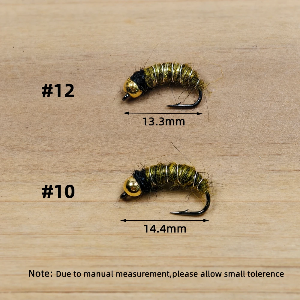 위프레오 10개/박스 10 # 12 # 빠르게 침강하는 황동 비드헤드 님프 스컷 버그 웜 플라이 바브드 훅 트라우트 블루길 낚시 루어 미끼 - imagen 3