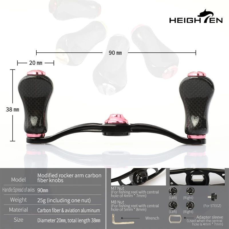 Carrete de baitcasting HEIGHTEN con doble mango: distancia del husillo de 90 mm y perillas de carbono de 20 mm |   Material de aluminio para aviones, compatible con - imagen 4