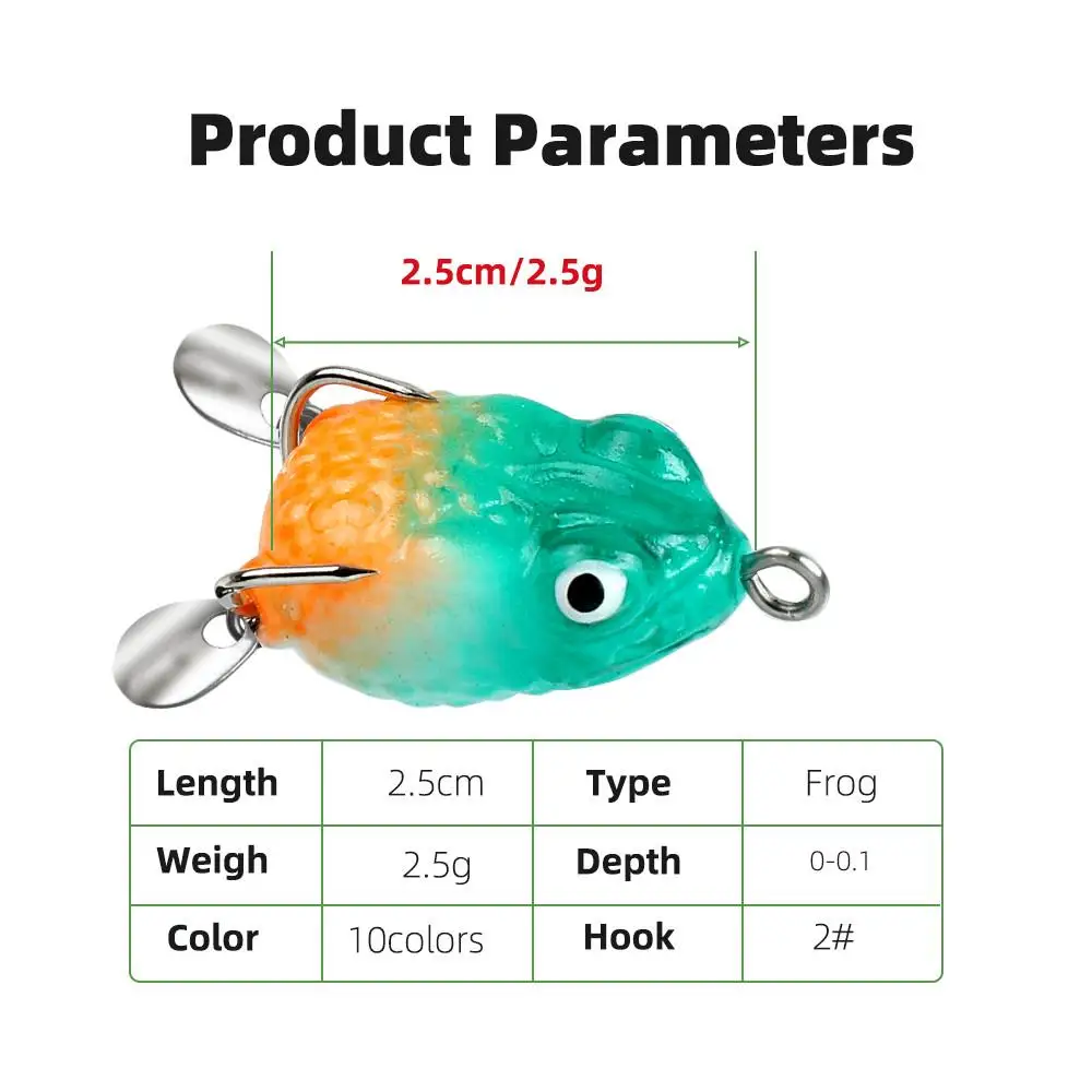 5 uds Boxxed pesca 2,5 cm/2,5g señuelo de rana suave Mini señuelo suave anzuelos dobles cebo Artificial de rana de rayos TopWater - imagen 2