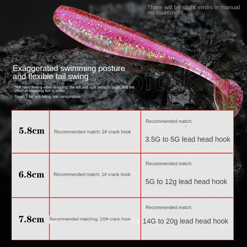 Señuelo de silicona Artificial para Pesca, anzuelo de manivela de plomo para lubina, perca, cebo, cola en T, 50 piezas, 5,8, 6,8, 7,8 cm - imagen 3