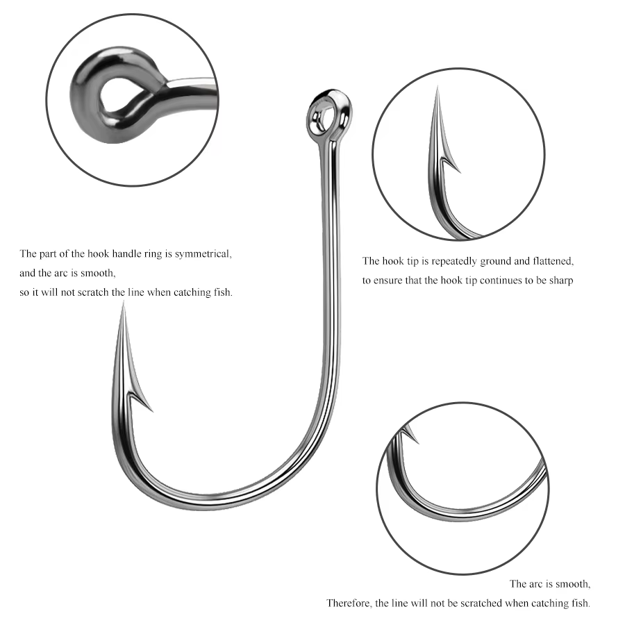 FTK-anzuelos de pesca con ojo de anillo, anzuelos circulares de púas plateadas, anzuelos afilados para pesca con mosca, aparejos de anzuelo de gusano de acero al carbono - imagen 4