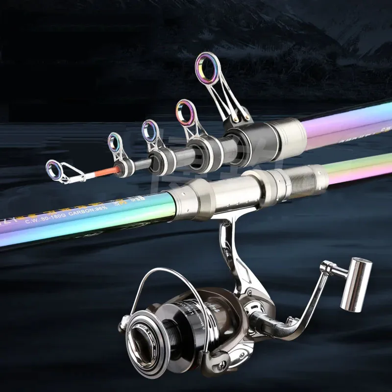 Caña de pescar Ultra dura de carbono para peces grandes, 2,1-4,5, caña de mar giratoria, varilla telescópica de surf, caña de lanzamiento lejano, peso de cebo 50-200g - imagen 5