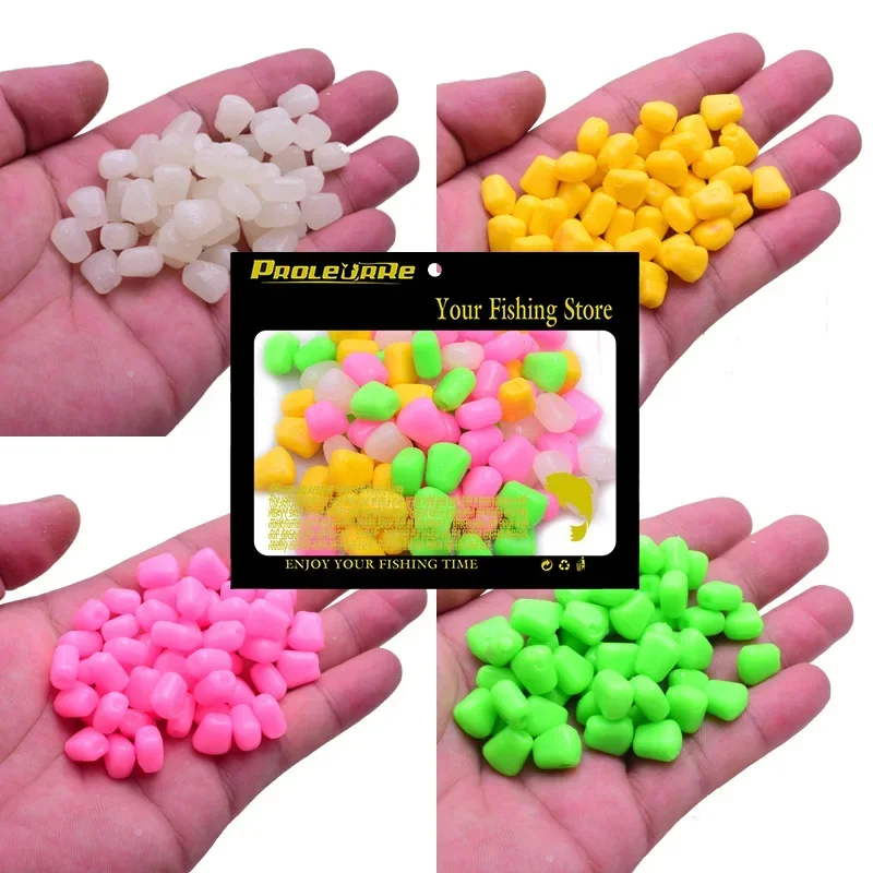 50 o 100 Uds. Cebo flotante de silicona de imitación de maíz suave, señuelo de pesca de carpa, cebos de pellets de maíz falsos de goma Artificial de agua dulce - imagen 2
