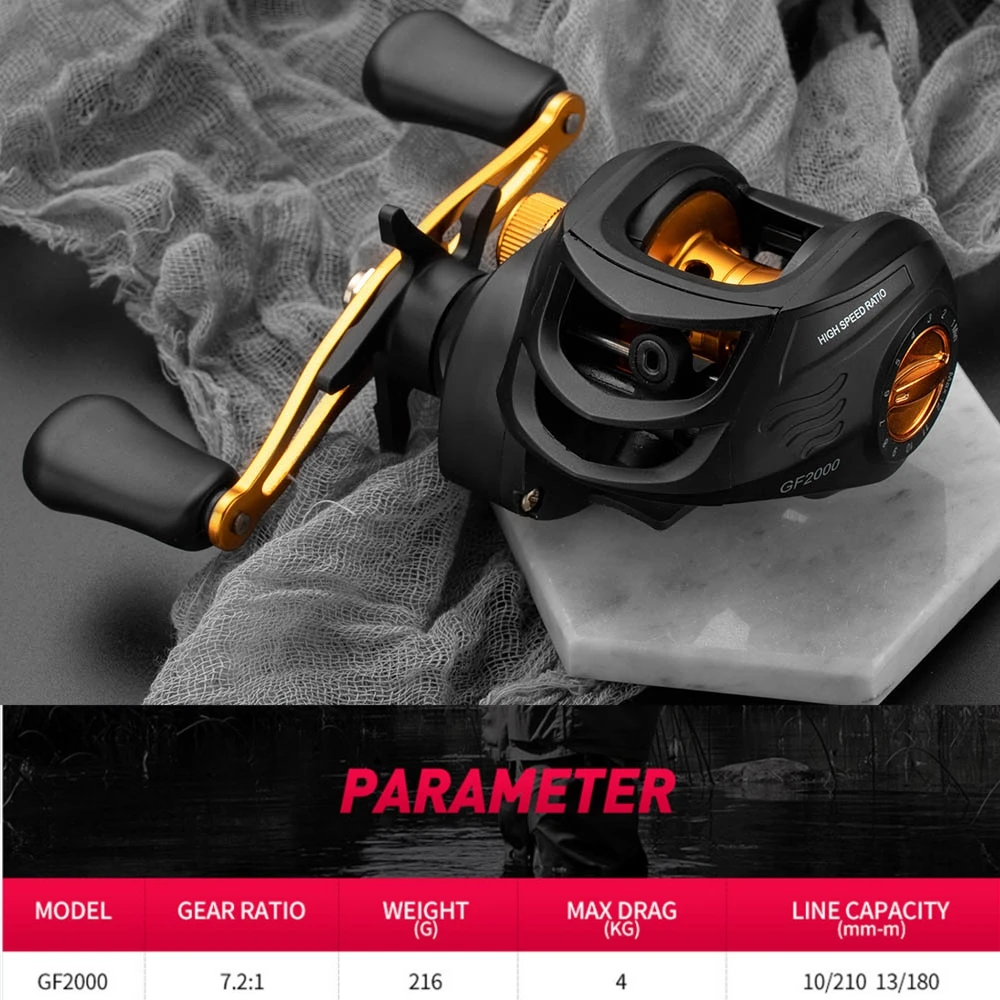 Carrete de pesca Baitcasting 7,2: 1, carrete de Metal, arrastre máximo 8KG, peso ligero con arrastre Clicker, pesca de carpa de alta velocidad - imagen 2